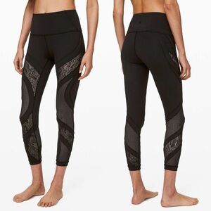Lululemon Wunder Under Crop 21” Black Lace Panel Luxtreme Leggings XS 4